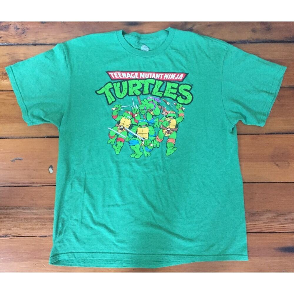 Nickelodeon TMNT Teenage Mutant Ninja Turtles Green Short Sleeve T Shirt M-L 40"